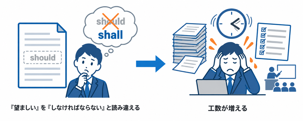 「shall」は守るべき決まり、「should」は推奨